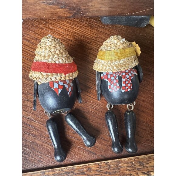 Vintage Wooden Crow Blackbird Shelf Sitters w/ Straw Hat set of 2 Terrys Village - Picture 3 of 8